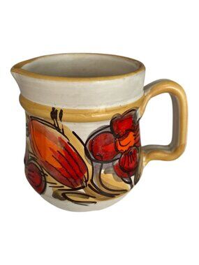 Vintage Italian Hand Painted Creamer Pitcher Floral Mid Century Italy Pottery
